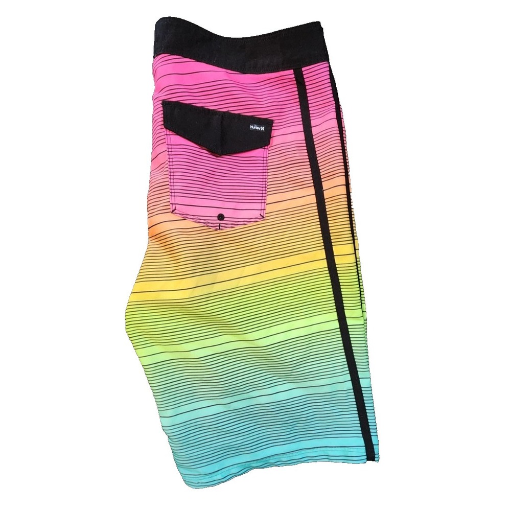 Hurley Phantom Mens Board Shorts Rainbow Gradient Striped Swim Trunks Size 30